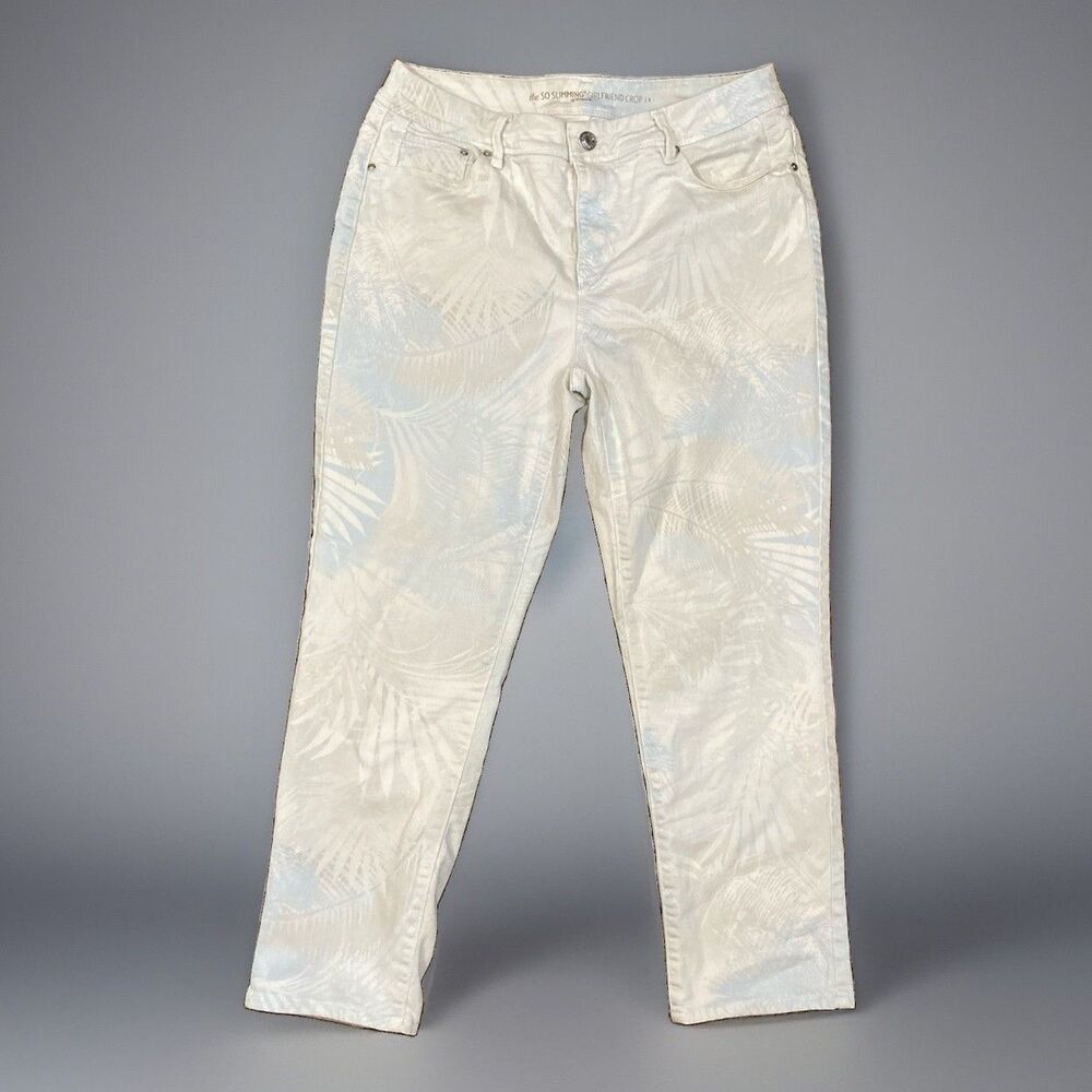 Chicos Jeans Women 1 Light Blue & Tan Denim So Slimming Girlfriend Crop